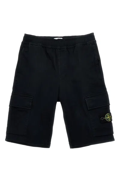 Stone Island Kids'  Junior Cargo Bermuda Shorts In Black