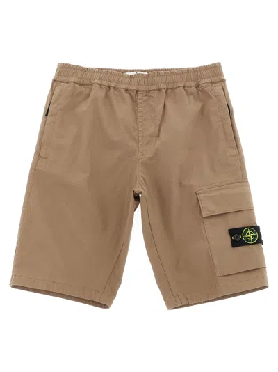 Stone Island Junior Cargo Bermuda Shorts In Brown