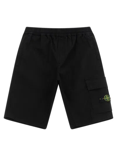 Stone Island Junior Cargo Bermuda Shorts In Black