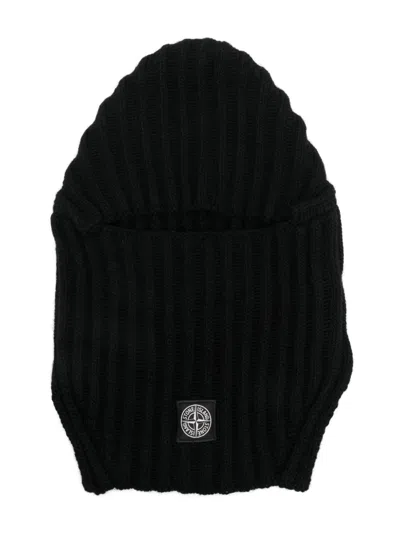 Stone Island Junior Kids' Chunky-ribbed Balaclava In Black