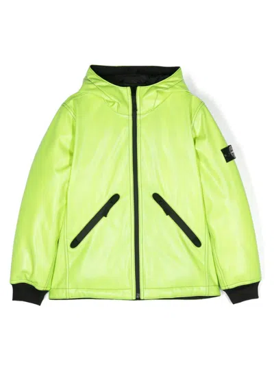 Stone Island Kids' Coated Hooded Down Jacket In Green