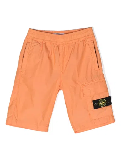 Stone Island Kids' Compass-badge Cargo Shorts In Orange