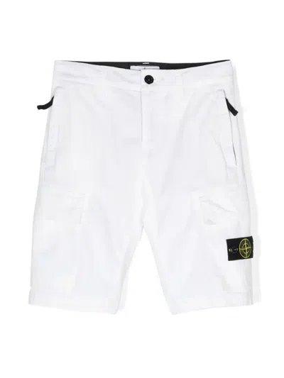 Stone Island Kids' Compass-appliqué Cargo Shorts In White