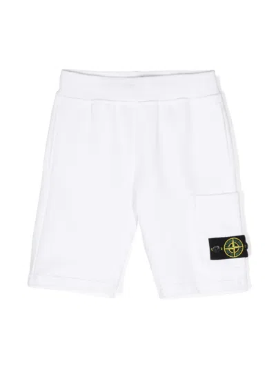 Stone Island Kids' Compass-appliqué Cotton Shorts In White