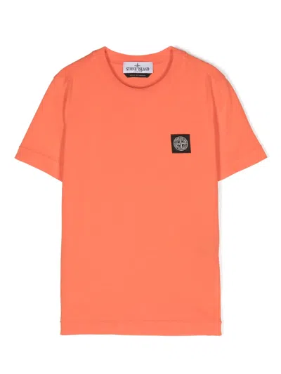 Stone Island Kids' Compass-appliqué Cotton T-shirt In Orange