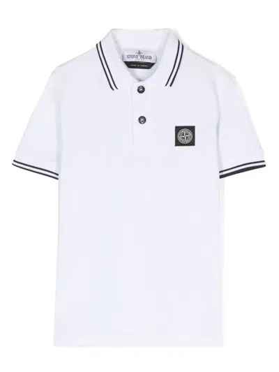 Stone Island Kids' Compass-appliqué Polo Shirt In White