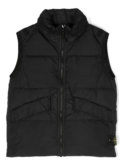 Stone Island Kids' Compass-motif Quilted Gilet In Black