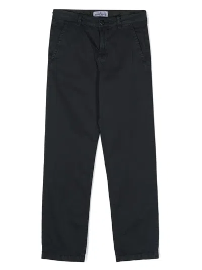 Stone Island Kids' Compass-appliqué Straight-leg Trousers In Blue