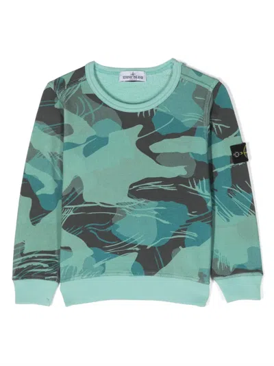 Stone Island Kids' Compass-badge Camouflage Sweatshirt In Green
