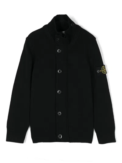 Stone Island Kids' Compass-badge Cardigan In Black