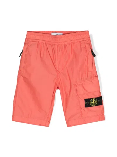 Stone Island Kids' Compass-badge Cargo Shorts In Orange