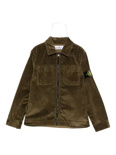 Stone Island Kids' Compass-badge Corduroy Shirt In Green