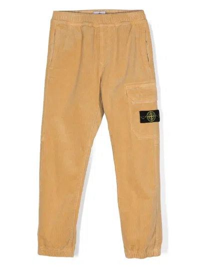 Stone Island Junior Kids' Compass-badge Corduroy Tapered Trousers In Yellow