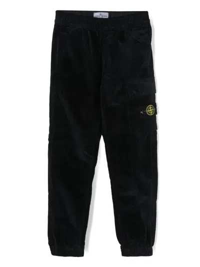 Stone Island Kids' Compass-badge Corduroy Trousers In Black