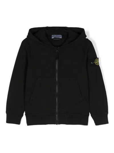 Stone Island Kids' Compass-badge Cotton Hoodie In Black