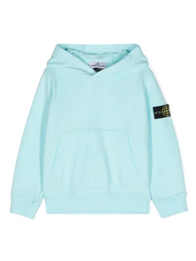 Stone Island Kids' Compass-badge Cotton Hoodie In Blue