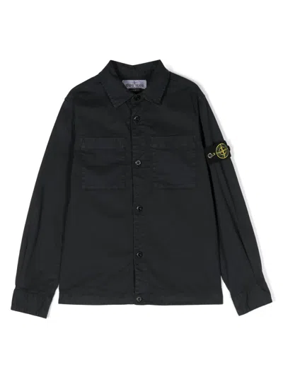 Stone Island Kids' Compass-badge Cotton Shirt In Blue