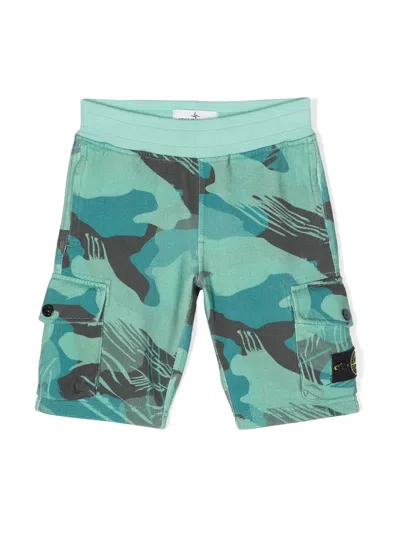 Stone Island Kids' Compass-badge Cotton Shorts In Green
