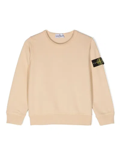 Stone Island Kids' Compass-badge Cotton Sweatshirt In Neutrals