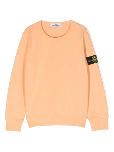 Stone Island Kids' Compass-badge Cotton Sweatshirt In Orange