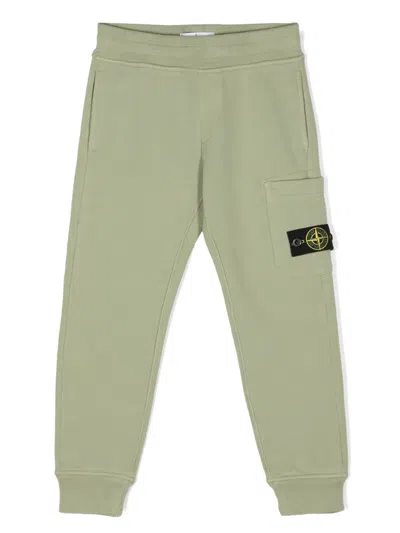 Stone Island Kids' Compass-badge Cotton Track Pants In Green