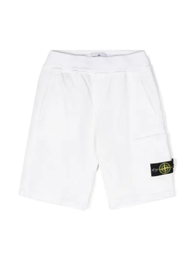 Stone Island Kids' Compass-badge Cotton Track Shorts In White