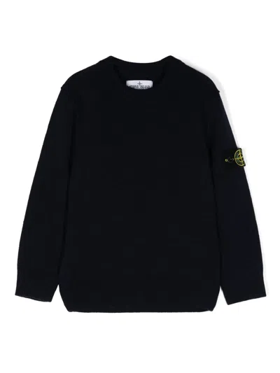 Stone Island Junior Kids' Logo-patch Crew Neck Sweatshirt In Black
