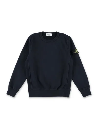 Stone Island Junior Compass Badge Crew Neck Sweatshirt In Blue