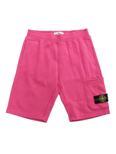 Stone Island Junior Kids' Compass-badge Cotton Shorts In Fucsia