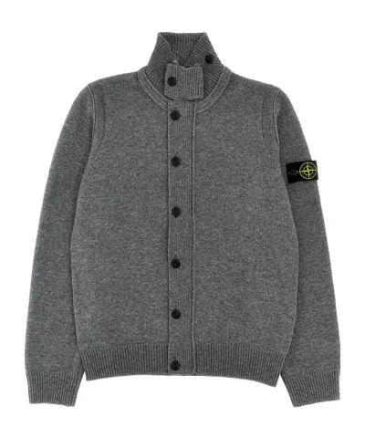 Stone Island Junior Compass-badge High Neck Cardigan In Gray