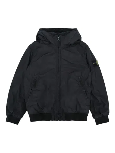 Stone Island Kids' Compass-badge Hooded Bomber Jacket In Blue