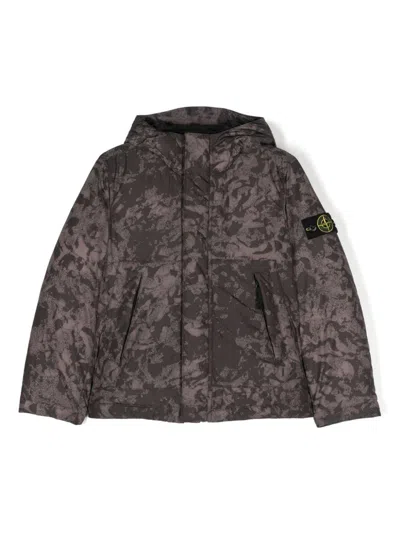 Stone Island Kids' Compass-badge Hooded Down Jacket In Black