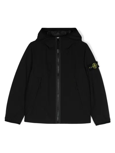 Stone Island Kids' Compass-badge Hooded Jacket In 黑色