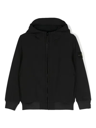 Stone Island Kids' Compass-badge Hooded Jacket In 黑色