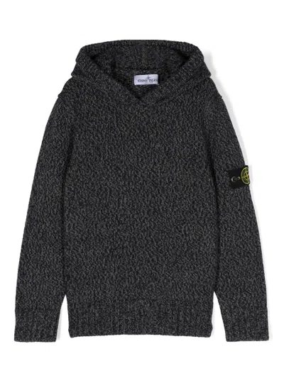 Stone Island Kids' Compass-badge Hooded Jumper In Blue