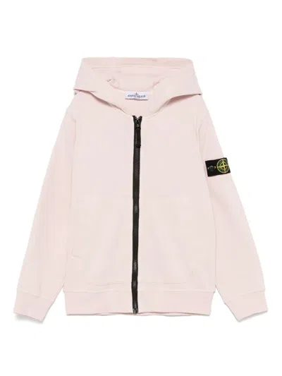 Stone Island Kids' Compass-badge Hoodie In 粉色