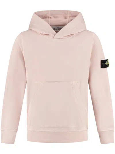 Stone Island Kids' Compass-badge Hoodie In Pink