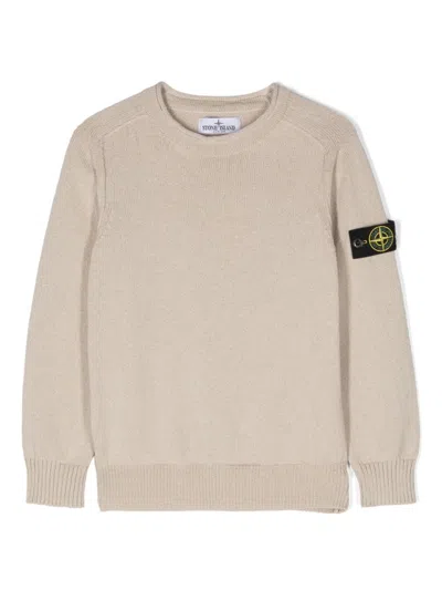 Stone Island Kids' Compass-patch Cotton-blend Jumper In Neutrals
