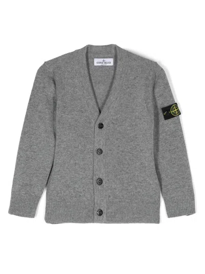 Stone Island Kids' Compass Badge Knitted Cardigan In Grey