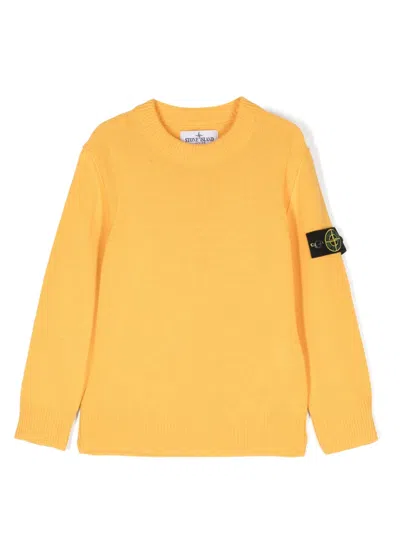 Stone Island Kids' Compass Badge Knitted Jumper In Yellow