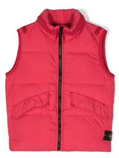 Stone Island Kids' Compass-badge Padded Gilet In Red