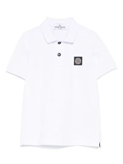 Stone Island Kids' Compass-badge Polo Shirt In White