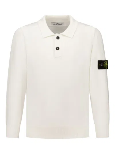 Stone Island Kids' Compass-badge Polo Sweater In White