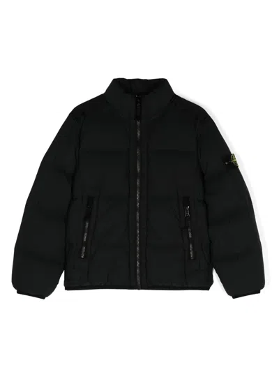 Stone Island Kids' Compass-badge Quilted Puffer Jacket In 黑色