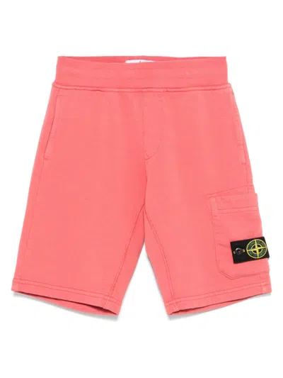 Stone Island Kids' Compass-badge Shorts In 粉色