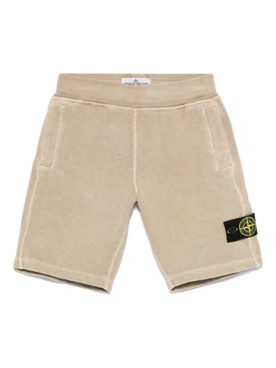 Stone Island Kids' Compass-badge Track Shorts In Neutrals