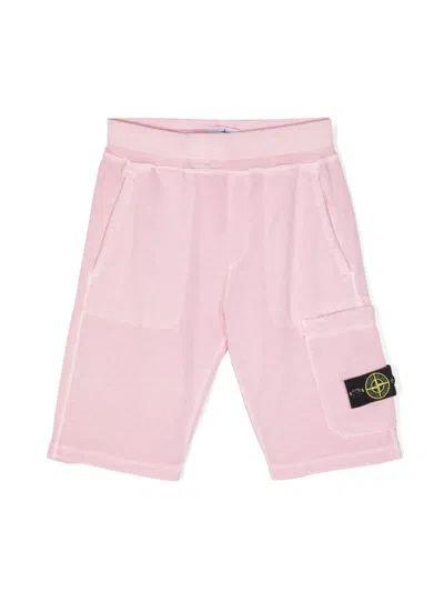 Stone Island Kids' Compass-badge Track Shorts In Pink