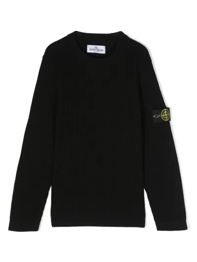 Stone Island Kids' Compass-badge Virgin-wool Jumper In Black