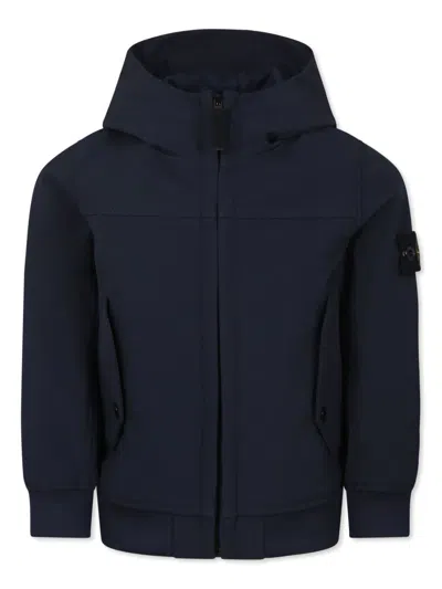Stone Island Kids' Compass-badge Zip Hoodie In Blue