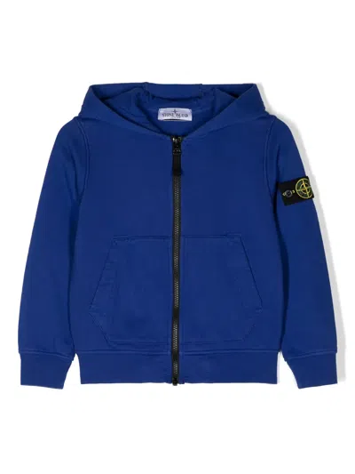 Stone Island Kids' Compass-badge Zip-up Hoodie In Blue